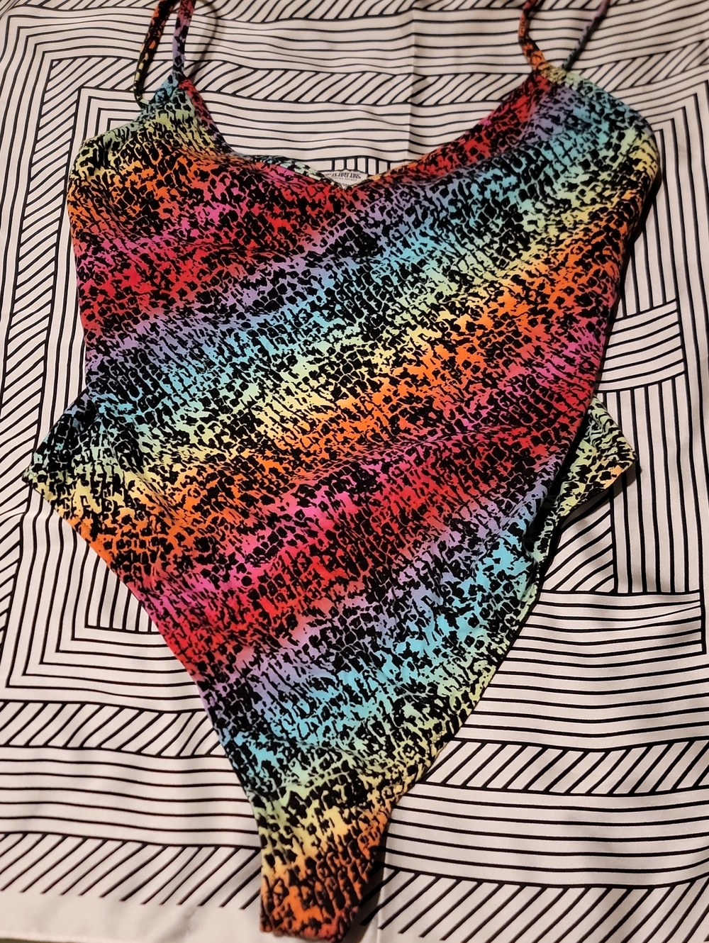 PINK Victoria's Secret Rainbow Multicolor Cowl Neck Bodysuit